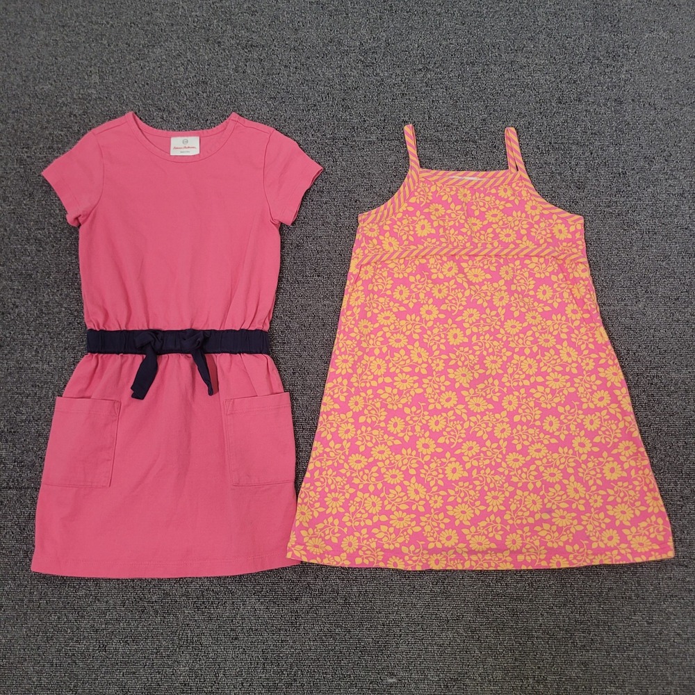 Hanna Andersson 110 Size 5 Dress Lot Girls Pink Floral Cotton Short Sleeve Sun